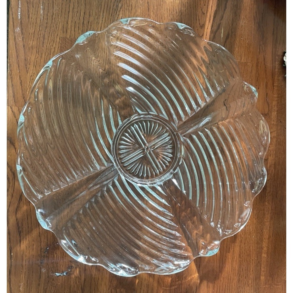 VTG 14" Indiana Glass Geometric Swirl Design Line #303 Serving Platter